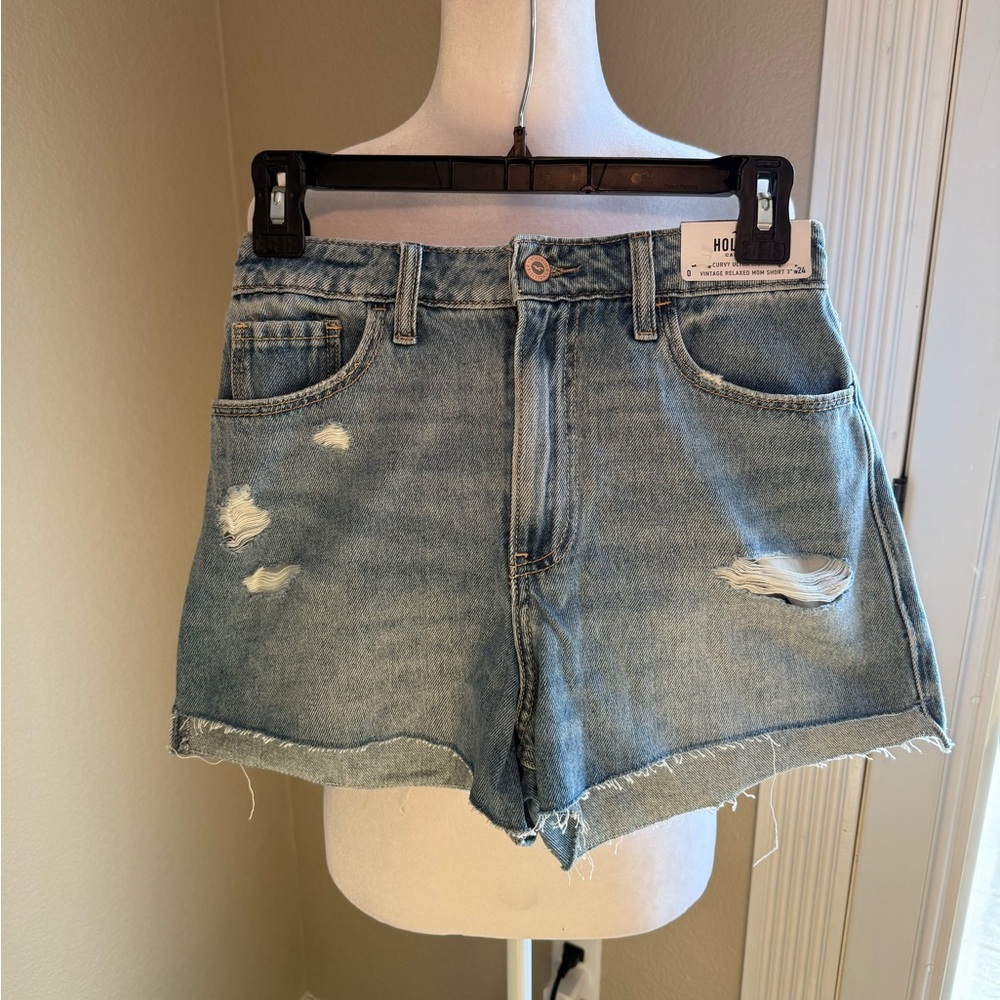 Hollister curvy ultra high rise Denim Distressed Women Shorts